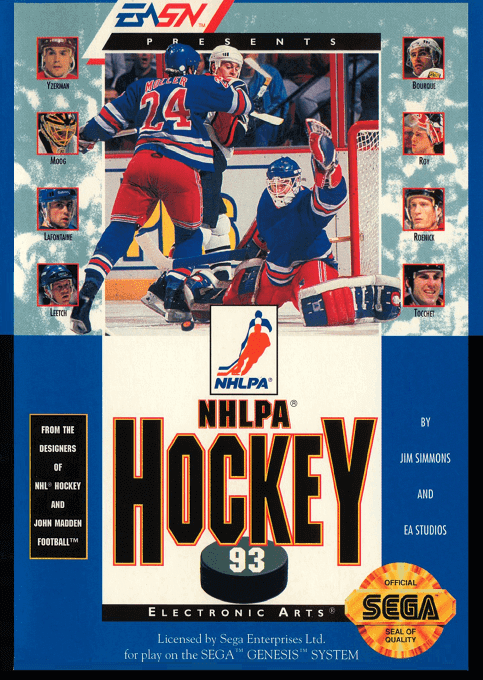 NHLPA Hockey '93 box art for Sega Genesis